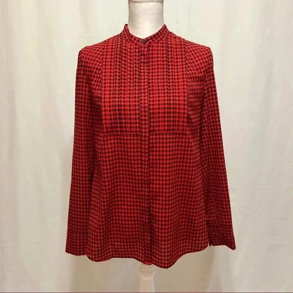 J. Crew Factory Buffalo Check Tuxedo Style Blouse - Picture 1 of 6